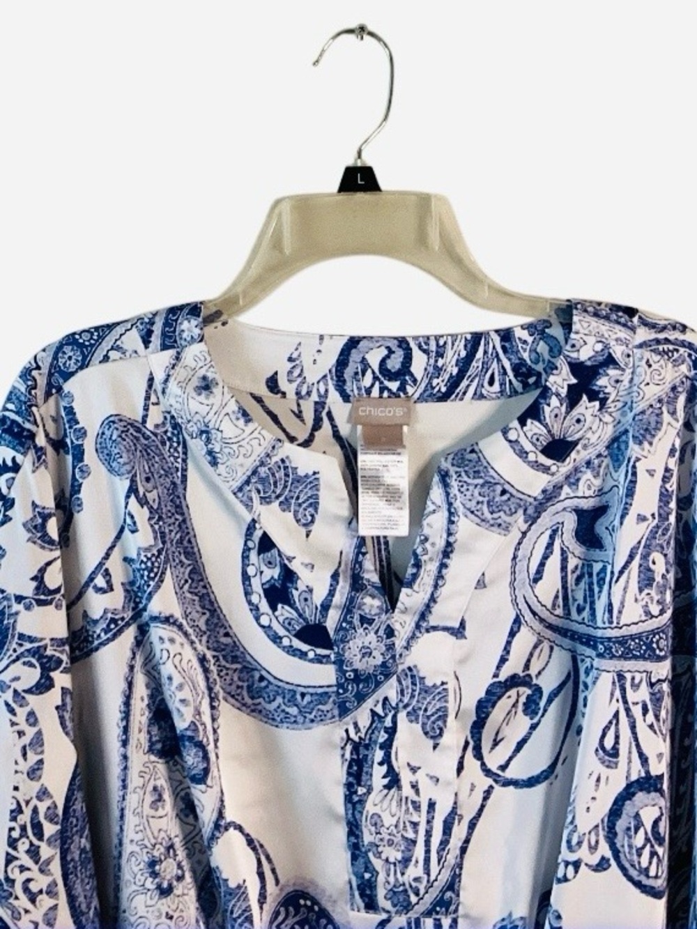 Chico’s Paisley Silky Lightweight Front Tie Blouse Large - Picture 4 of 11